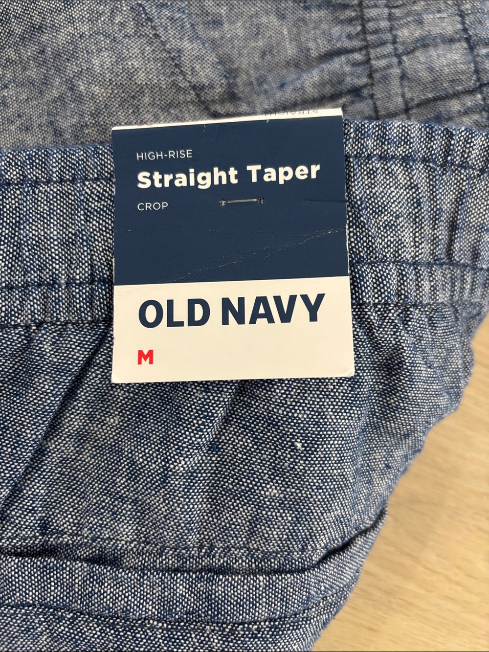 NWT Old Navy High-Waisted Cropped Linen-Blend Tapered Pants size M blue chambray - Picture 3 of 5